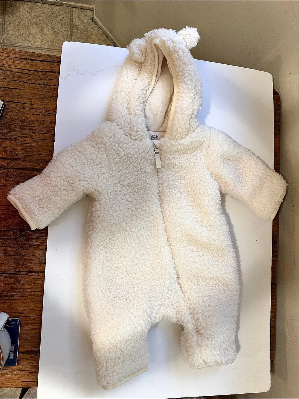 Wonder Nation Baby Teddy Fleece Pram with Hood, Cream